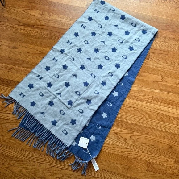 Coach muffler oversized wool blend sky blue pocket scarf NEW